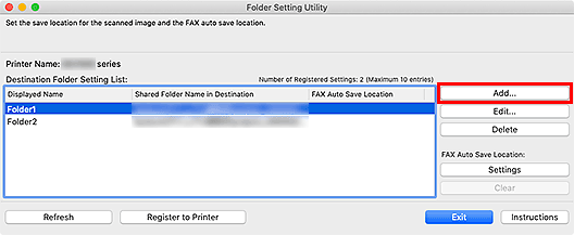 figure: Folder Setting Utility window