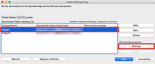 figure: Folder Setting Utility window