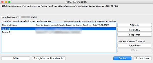 figure&nbsp;: fenêtre Folder Setting Utility