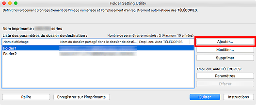 figure&nbsp;: fenêtre Folder Setting Utility