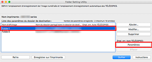 figure&nbsp;: fenêtre Folder Setting Utility