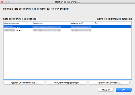 figure : Boîte de dialogue Gestion de l'imprimante