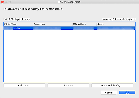 figure: Printer Management dialog