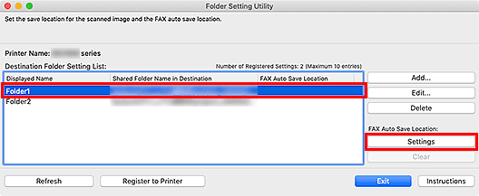 figura: Janela do Folder Setting Utility
