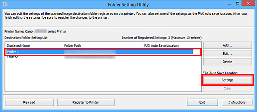 figure: Folder Setting Utility window