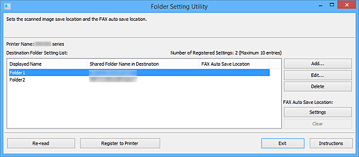 kuva: Folder Setting Utility -ikkuna