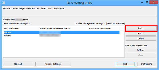 kuva: Folder Setting Utility -ikkuna