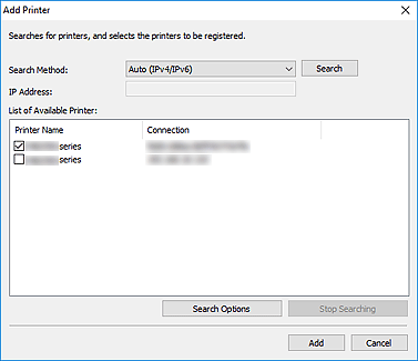 figure:Add Printer dialog box