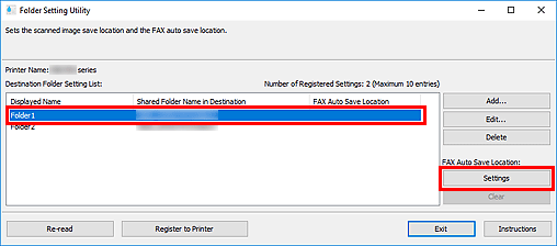 figure: Folder Setting Utility window