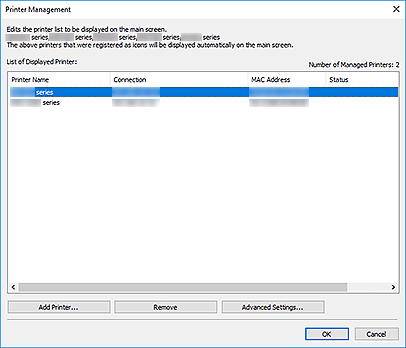 figure: Printer Management dialog box