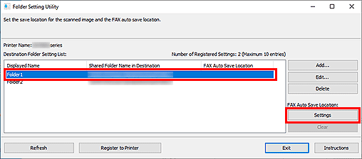 Abbildung: Fenster Folder Setting Utility