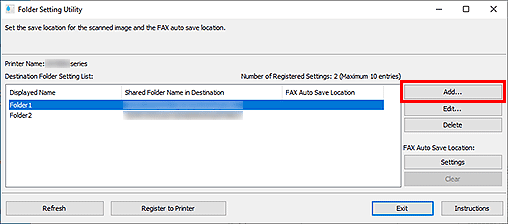 afbeelding: venster Folder Setting Utility