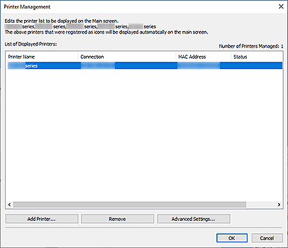 figure: Printer Management dialog box