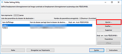figure : fenêtre Folder Setting Utility
