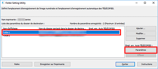 figure : fenêtre Folder Setting Utility