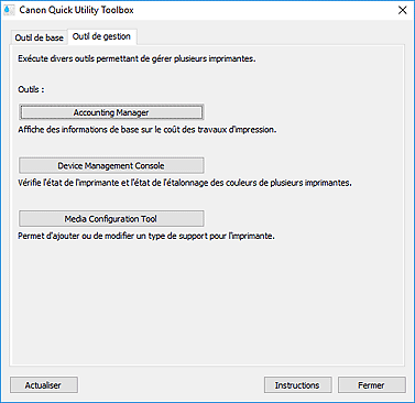 figure : Onglet Outil de gestion