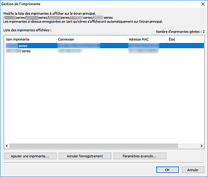 figure : Boîte de dialogue Gestion de l'imprimante