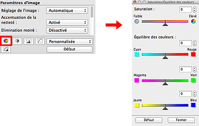 figure : boîte de dialogue Saturation/Équilibre des couleurs