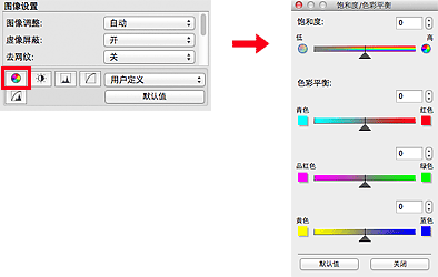 插图：“饱和度/色彩平衡”对话框