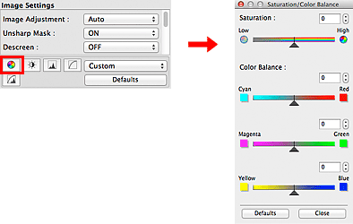 figure: Saturation/Color Balance dialog