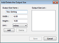 obrázek: Dialogové okno Přidat/odstranit výstupní velikost