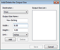 figur: Dialogboksen Tilføj/slet outputstørrelsen