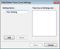 figure: Add/Delete Tone Curve Settings dialog box