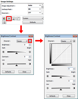 pav.: šviesumo / kontrasto dialogo langas