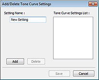 figura: Caseta de dialog Adăugare/Ştergere Setări curbă tonuri