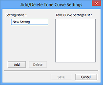 obrázek: Dialogové okno Přidat/odstranit nastavení tónové křivky