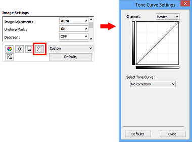 gambar: Kotak dialog Setelan Kurva Corak Warna