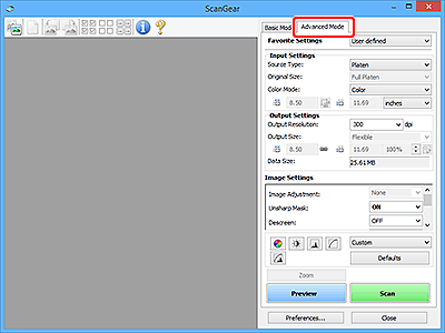 pav.: išplėstinio režimo skirtukas