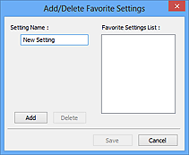 figure: Add/Delete Favorite Settings dialog box