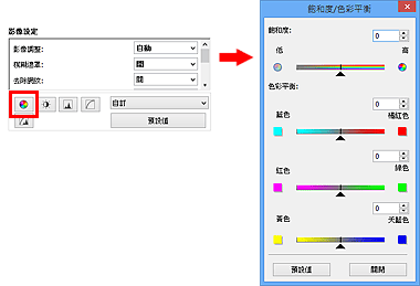 插圖：[飽和度/色彩平衡]對話方塊