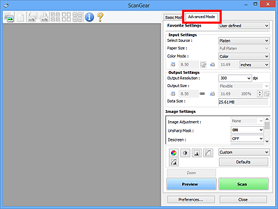 figure: Advanced Mode tab
