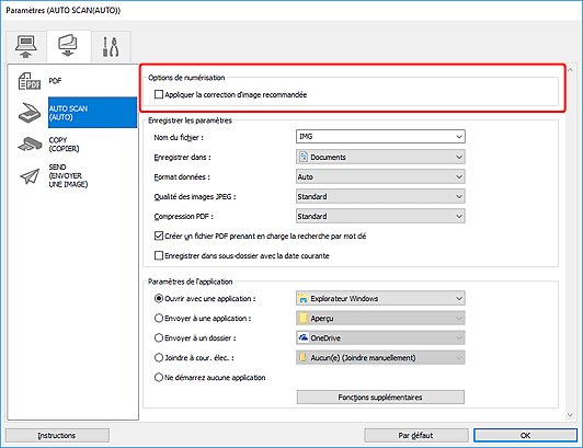 figure : boîte de dialogue Paramètres