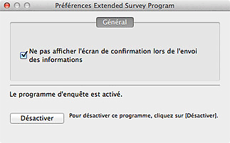 figure : Écran des préférences du programme Extended Survey Program Preferences