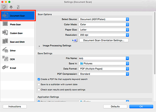 figure: Settings dialog