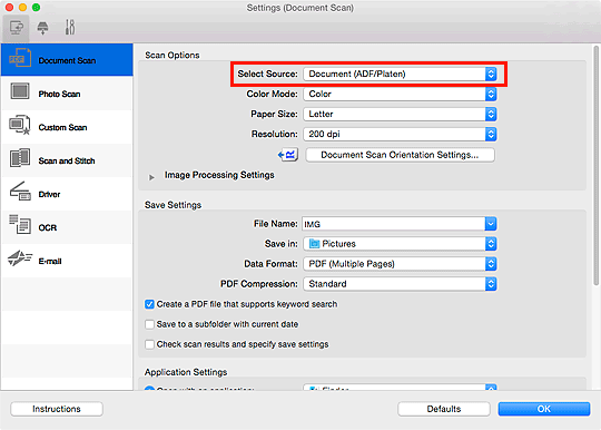 figure: Settings dialog