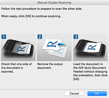 figure: Manual Duplex Scanning dialog (Short edge)