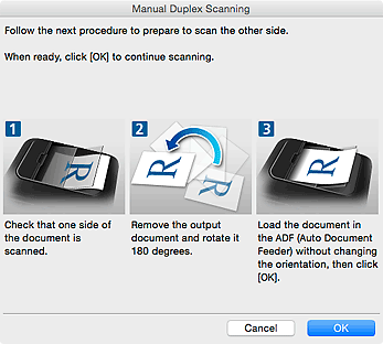 figure: Manual Duplex Scanning dialog (Long edge)