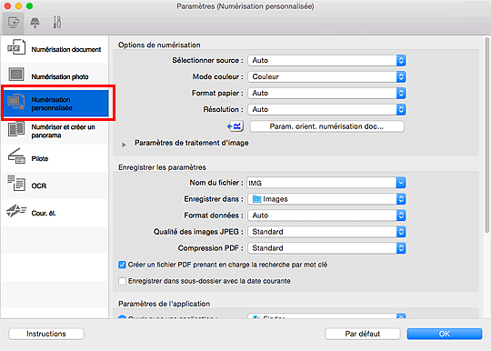 figure : boîte de dialogue Paramètres