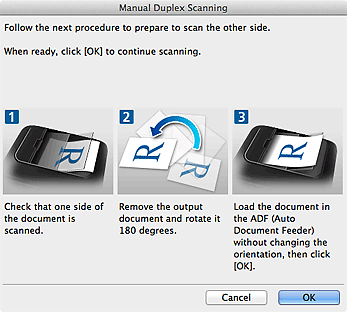 Imagen: cuadro de diálogo Escaneado manual a doble cara (Lado largo)