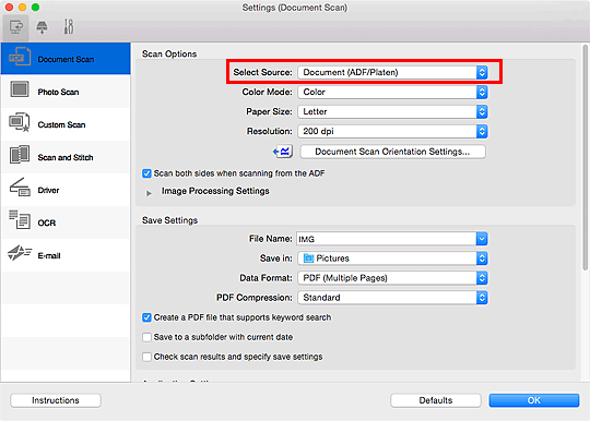 الشكل: مربع حوار الإعدادات
