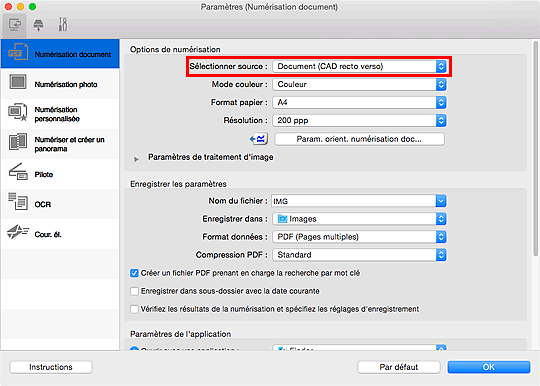 figure : boîte de dialogue Paramètres