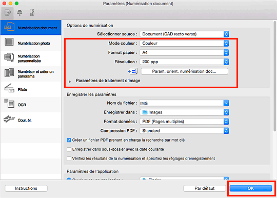 figure : boîte de dialogue Paramètres