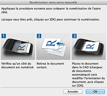 figure : boîte de dialogue Numérisation recto verso manuelle (Bord court)