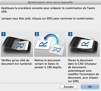 figure : boîte de dialogue Numérisation recto verso manuelle (Bord long)