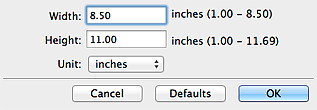 figure: Custom Size Setting dialog