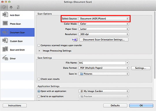 figure: Settings dialog